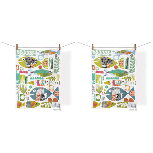 2PK WerkShoppe Cotton Kitchen Tea Towel 53.5x71cm - Fish School