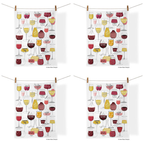 4PK WerkShoppe Cotton Kitchen Tea Towel 53.5x71cm - Wine Time