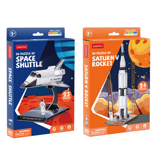 23pc CubicFun Space Shuttle and 24pc Saturn V Rocket 3D Puzzle Kids/Children Toy