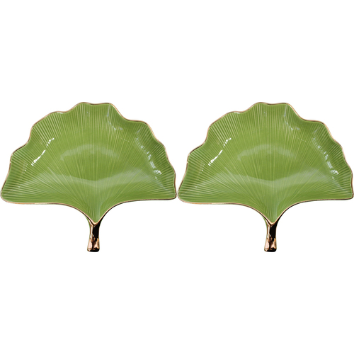 2PK LVD Gingko Plate Greengold Medium Decorative Display Home Kitchen Decor