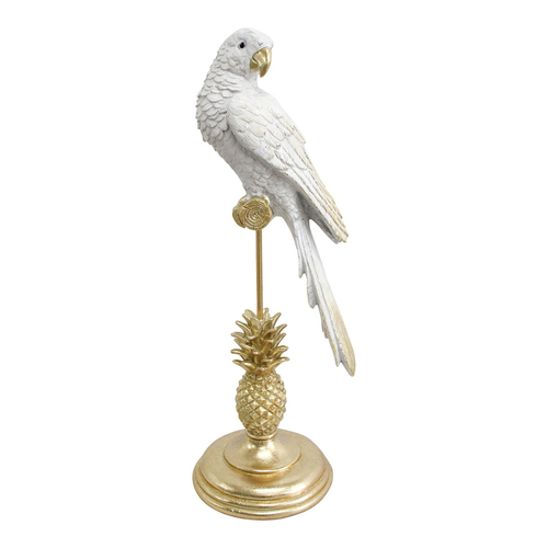 LVD Resin 40.5cm King Gold Parrot Home Decorative Figurine w/ White Stand