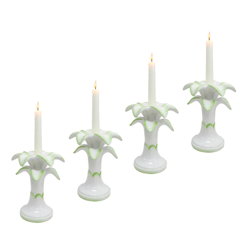 4PK LVD Ceramic 17cm Taper Palm Candle Holder Home Decor - Green