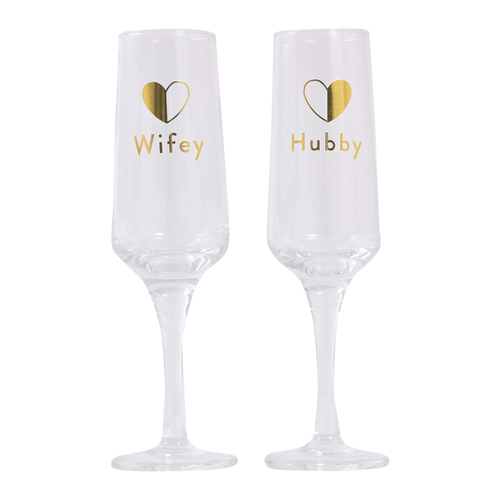 2pc Splosh Wedding Wifey & Hubby Wine Glass Set 22cm - Clear