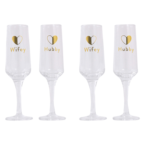 2x 2pc Splosh Wedding Wifey & Hubby Wine Glass Set 22cm - Clear