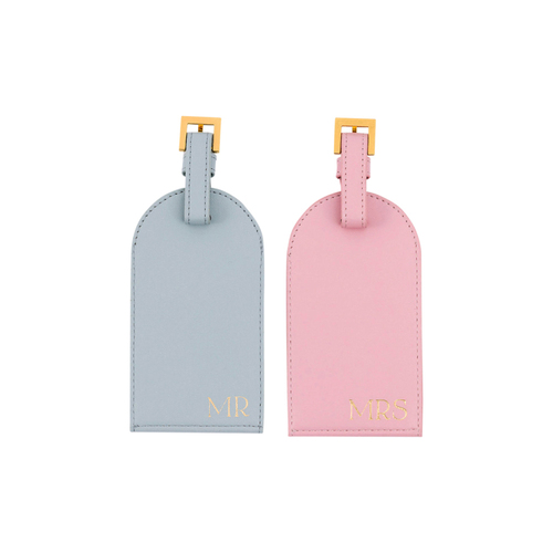 2pc Splosh Wedding Mr & Mrs Leather Suitcase Luggage Tag Set 14cm Pink/Blue