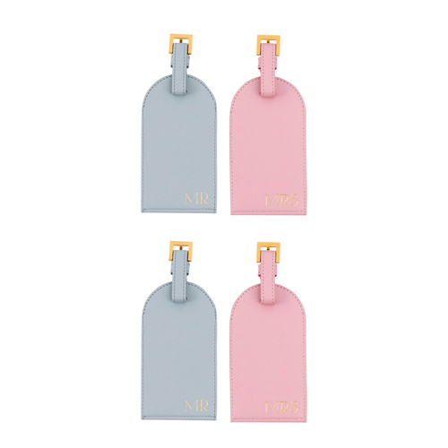 2x 2pc Splosh Wedding Mr & Mrs Suitcase Luggage Tag Set 14cm - Pink/Blue