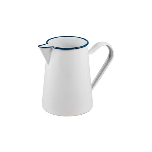 Urban Style Enamelware 1.5L Pitcher w/ Blue Rim - Premium White