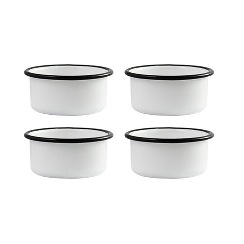 4x Urban Style Enamelware 8x4cm Ramekin w/ Black Rim - White