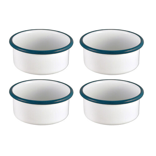 4x Urban Style Enamelware 8x4cm Ramekin w/ Blue Rim - White