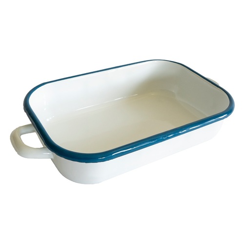 Urban Style Enamelware 2.2L Baking Dish w/ Blue Rim - White