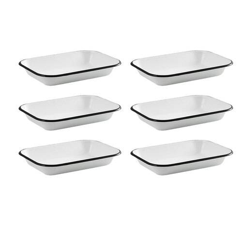 6x Urban Style Enamelware 14cm Pickle Tray w/ Black Rim - White