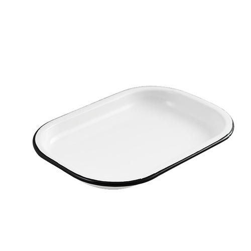 Urban Style Enamelware 21cm Porcelain w/ Black Rim Tray - White