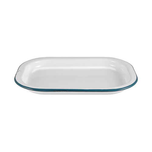 Urban Style Enamelware 21cm Porcelain w/ Blue Rim Tray - White