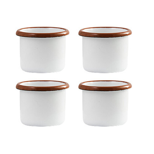 4x Urban Style Enamelware 5x4cm Ramekin w/ Red Rim - White