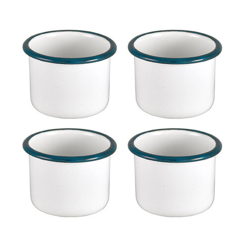 4x Urban Style Enamelware 5x4cm Ramekin w/ Blue Rim - White