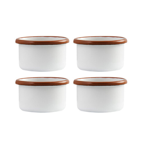 4x Urban Style Enamelware 7x4.5cm Ramekin w/ Red Rim - White