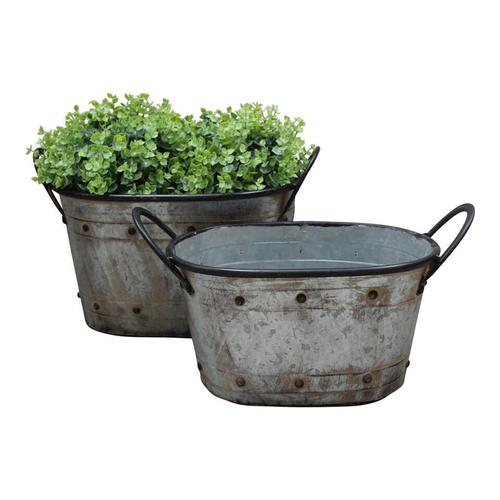 LVD 2pc French Oval 39/44cm Tub Planter w/ Handle Set - Grey