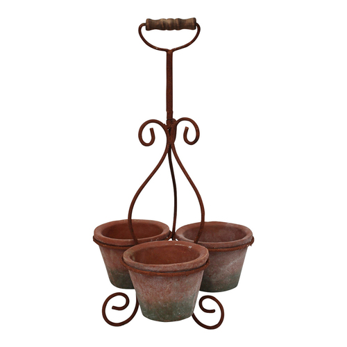 LVD Metal/Terracotta 50cm Triple Planter w/ Handle Garden Display