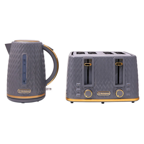 Westinghouse 1.7L Kettle & 4 Slice Toaster Pack Grey/Gold Zig Zag Pattern