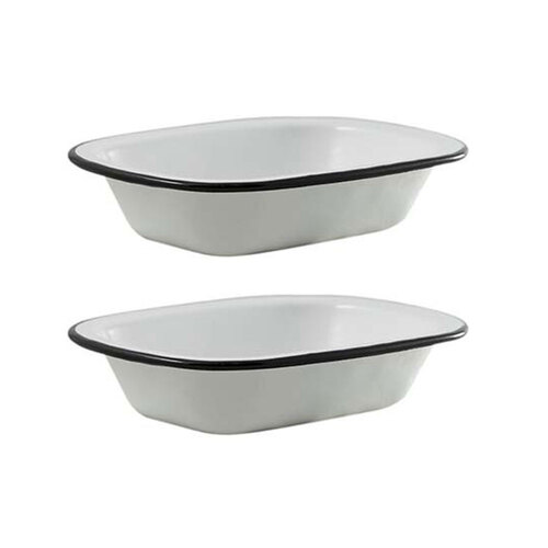 2x Urban Style Enamelware 18cm Pie Dish w/ Black Rim - White