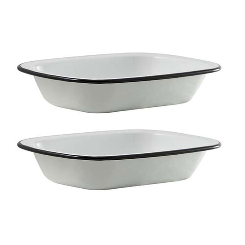 2x Urban Style Enamelware 20cm Pie Dish w/ Black Rim - White