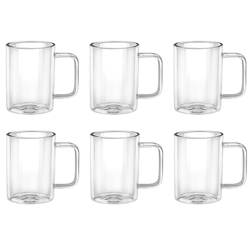 6pc Wilmax England 200ml Thermo Double Wall Glass Cup Clear w/ Handle