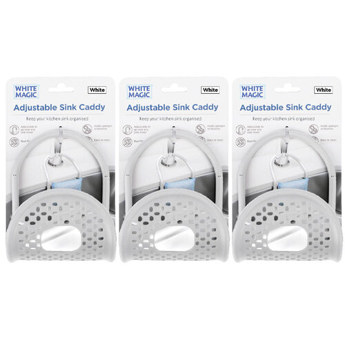 3PK White Magic Adjustable Kitchen Sink Caddy Organiser White