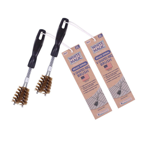 2x White Magic Short V-Shaped Brass Spiral 20cm Barbecue Brush - Black