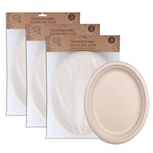 3x 10pc Eco Basic 32cm Biodegradable Eco-Friendly Sugarcane Dining Plate