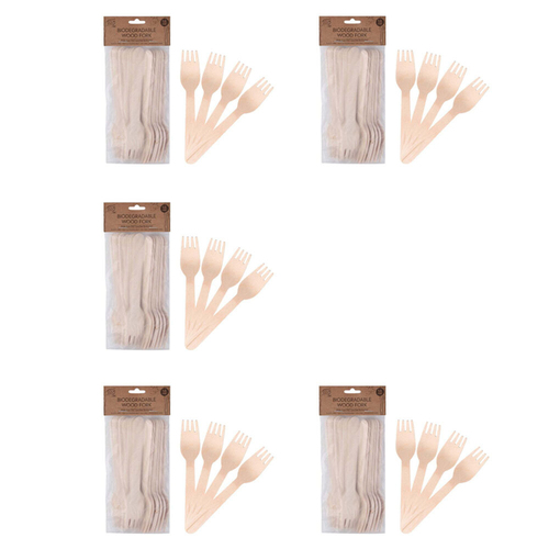 5x 18pc Eco Basics Biodegradable Wood Disposable Fork