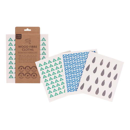 3PK Eco Basics Wood Fibre Cloths Reusable Multi-Purpose Fabric