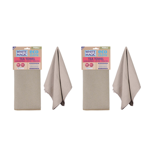 2x White Magic 70x50cm Tea Towel Super Absorbent - Pebble