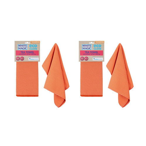 2x White Magic 70x50cm Tea Towel Super Absorbent - Tangerine