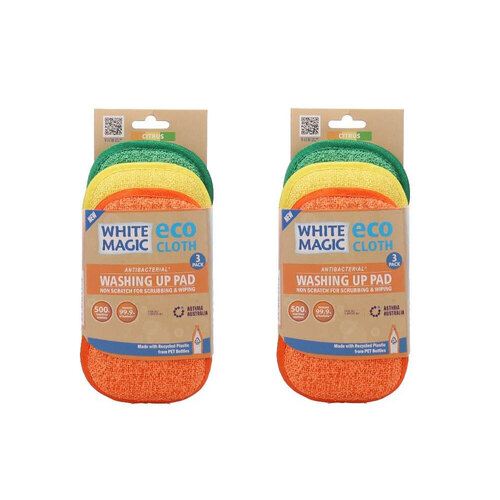 2x 3pc Eco Cloth Double-Sided Washing Up Cleaning Pad Set Citrus