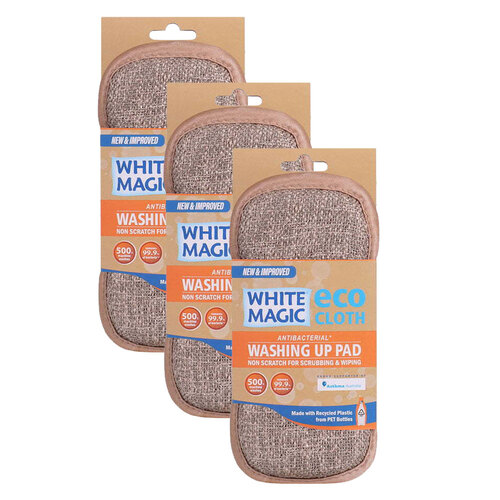 3x White Magic Double-Sided Dish Washing Up Pad - Pebble