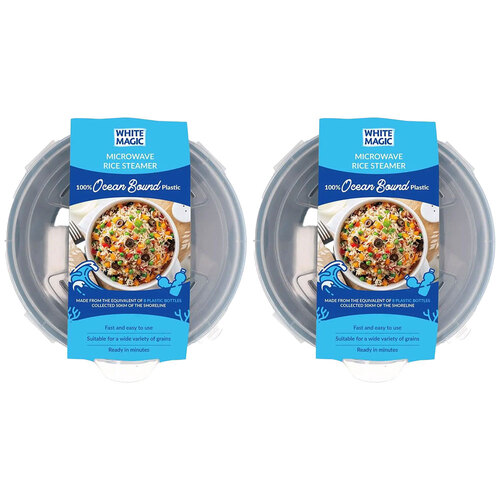 2PK White Magic Ocean Bound Plastic Microwave Rice Steamer