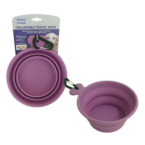 White Magic Collapsible Travel/Walk Dog Bowl w/ Clip