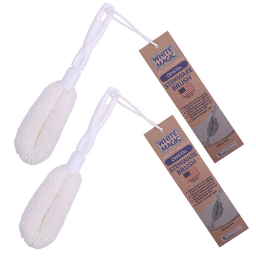 2x White Magic Crystal Stemware Crystal Flutes Brush Cleaner - White