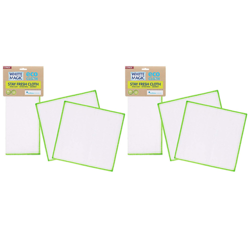 2x 2PK Eco Cloth Stay Fresh 30x29cm Absorbent Cloth - White