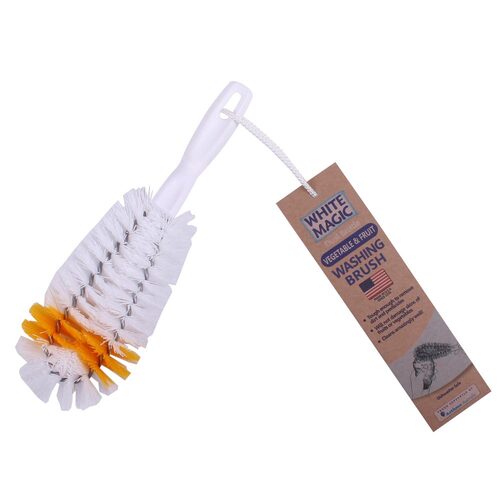 White Magic Dual Bristle Vegetable/Fruit Washing Brush - White