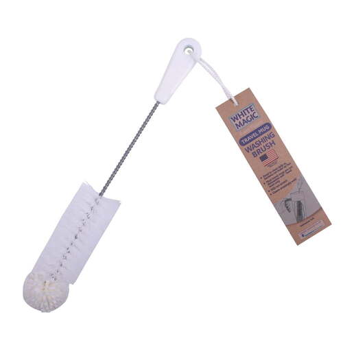 White Magic 37cm Foam Tipped Washing Brush For Travel Mug - White