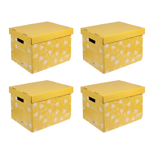 4PK Marbig We Mean Green Enviro Recycled Cardboard Archive Box Honeybee Yellow