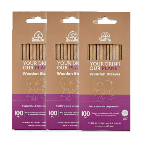 300pc Eco SouLife Compostable Wooden Straws