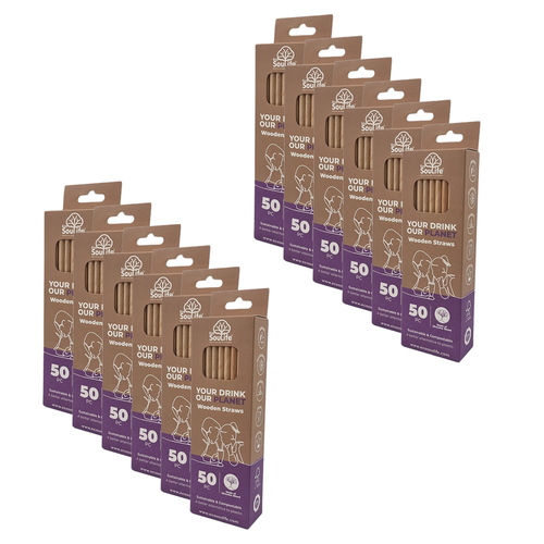 12x 50pc EcoSouLife Back to Nature Disposable Wooden Straws 6mm