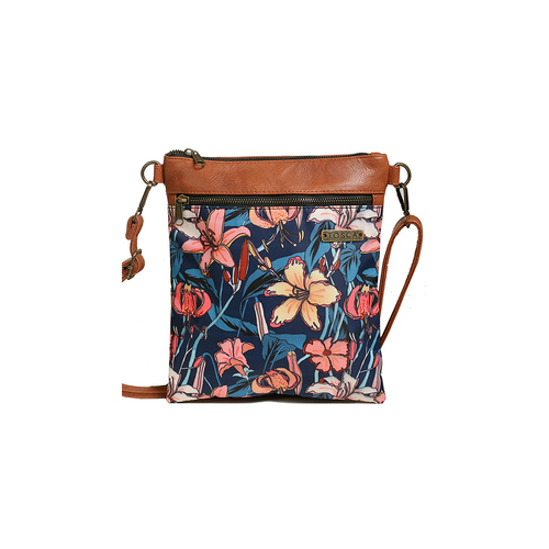 Tosca Womens Slinger Crossbody Shoulder Handbag - Blue Flower