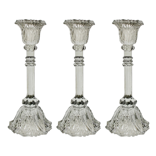 3PK LVD Glass 25cm Large Belle Taper Stick Candle Holder - Sage