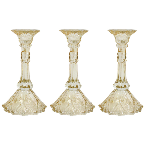 3PK LVD Glass 18cm Medium Belle Taper Stick Candle Holder - Champagne