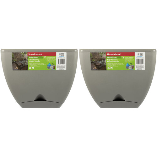 2PK Homeleisure WaterSaver Modern Square Pot Planter 30cm Grey Home 