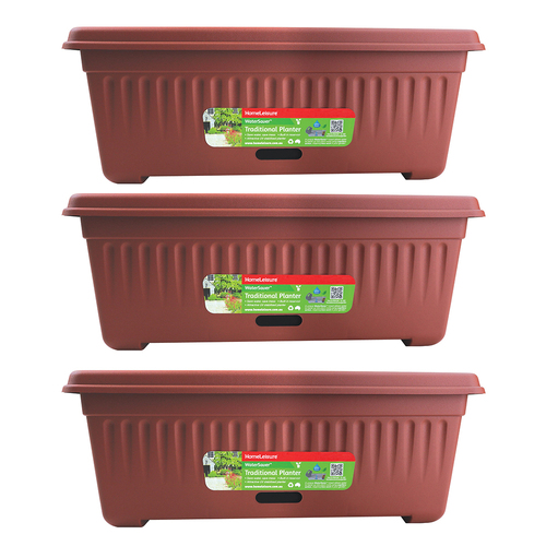 3PK Homeleisure WaterSaver Traditional Rectangle Pot Planter 68cm Manor Red