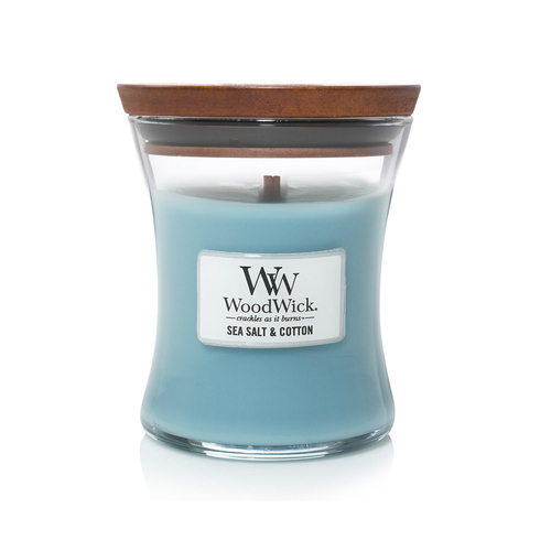 WoodWick 274g Scented Candle Sea Salt & Cotton Medium - Blue